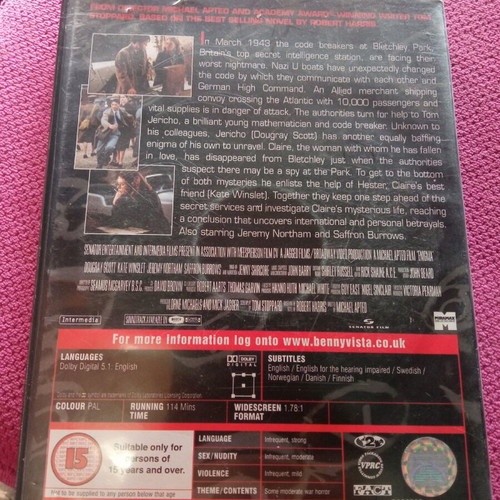 Enigma DVD like new, adventure, subbed, Kate Winslet