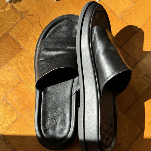 Classic Black Genuine Leather Slide Sandals used, sizes 38-39