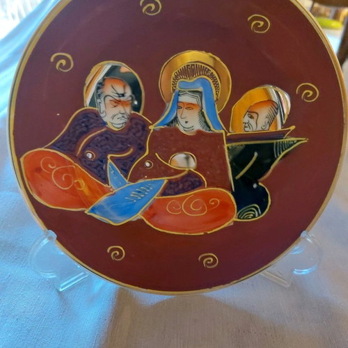 Antique Kutani plate Japan 20 cm used, hand-painted
