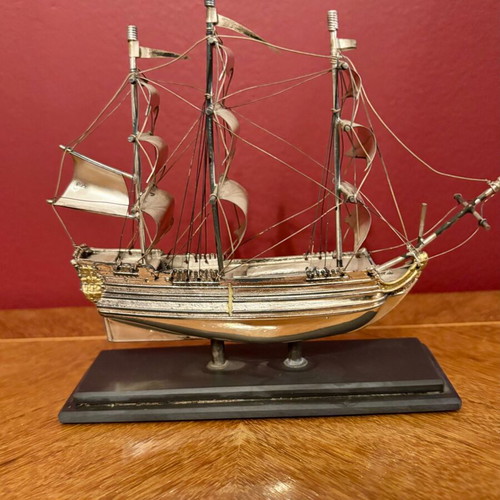Set of 3 metal sailing ships used, vintage captain's collection