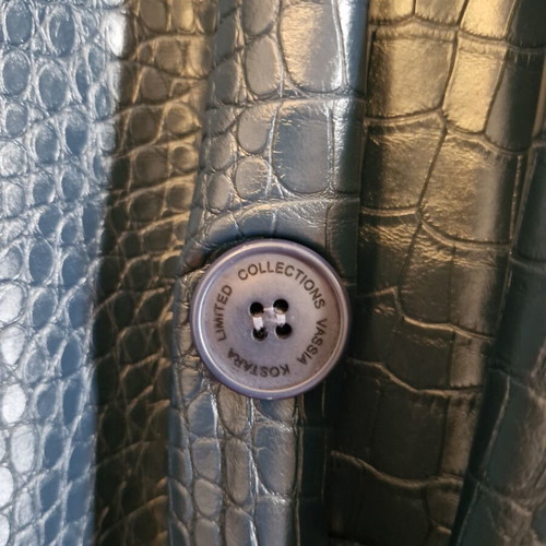 Vassia Kostara Croc-Effect Eco Leather Trench Coat Navy like new