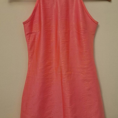 Pink mini dress with halter neck and embossed crocodile print pattern like new, XS