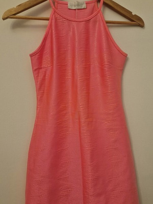 Pink mini dress with halter neck and embossed crocodile print pattern like new, XS