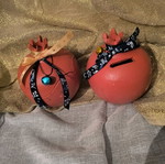 Handmade clay pomegranate fountain and piggy bank new
