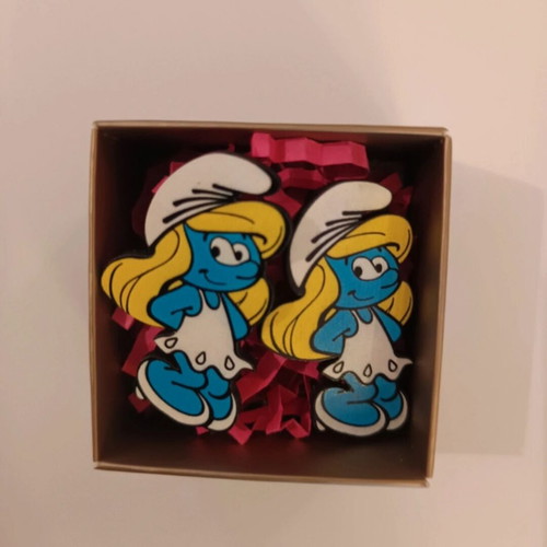 Wooden Smurfette earrings with stainless steel clasp, handmade 5 cm