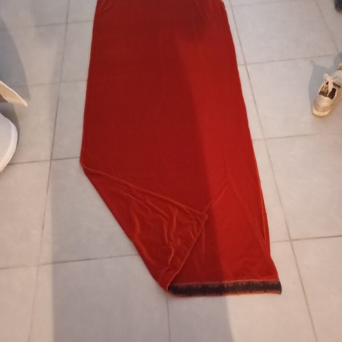 Velvet double-faced scarf with tassels, orange