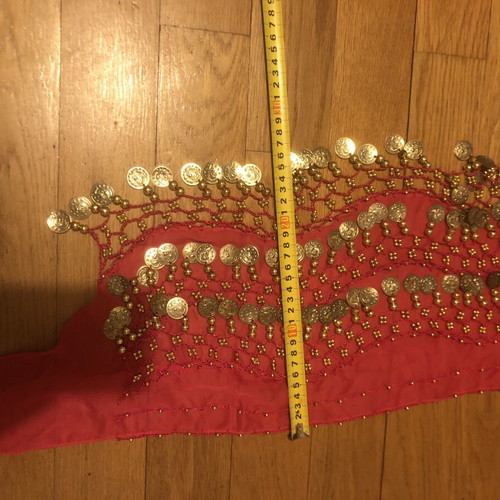 Authentic fuchsia belly dance scarf with 148 gold coins