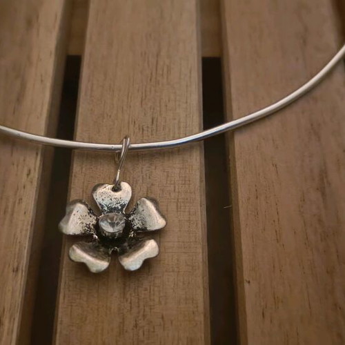 Silver-colored handmade necklace with flower like new