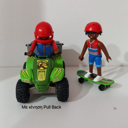 Playmobil figures with scooter and quad used, pull back action