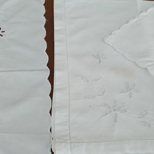 Cutwork doilies used, set of 3, white cotton