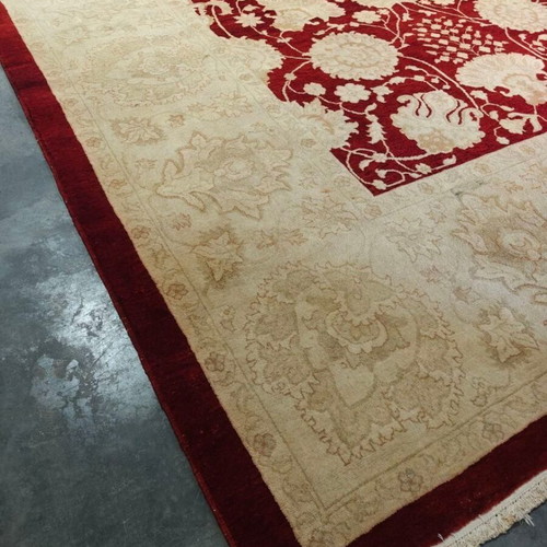 Persian Rug classic style with deep burgundy and beige floral motifs like new