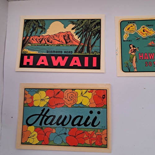 Hawaii Collectible Stickers like new, 3 rare vintage decals 50s-60s