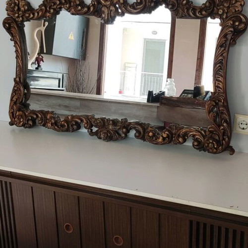 Very old carved wooden mirror like new