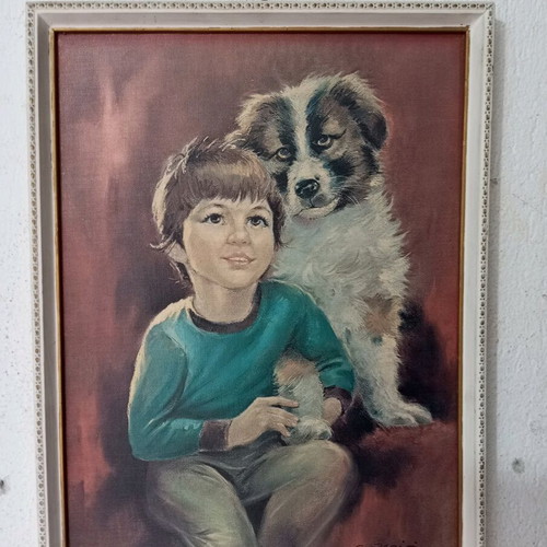 Child with Dog Painting used