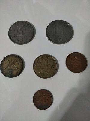 Old drachma coins used, vintage Greek currency