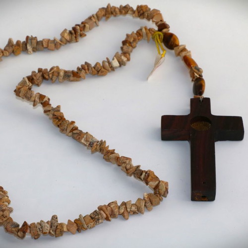 Wooden cross necklace pendant new with semi-precious stones