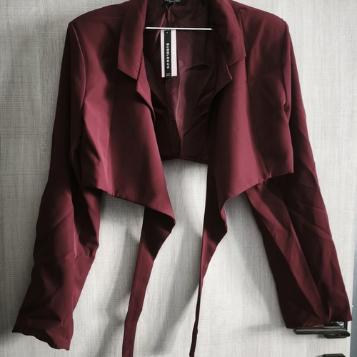 Bubblegun suit new, burgundy crop jacket and wide leg pants, size large