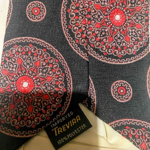 Trevira tie used, 100% polyester, blue and red