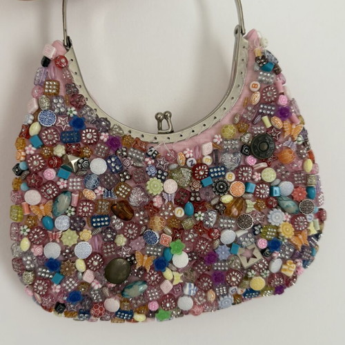 Evening bag pink with embossed decorations like new
