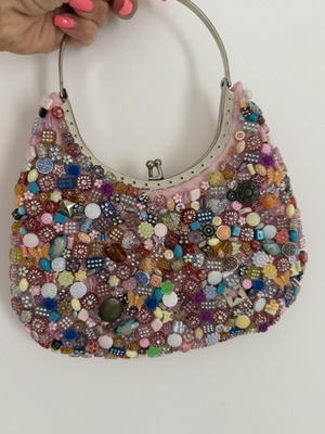 Evening bag pink with embossed decorations like new