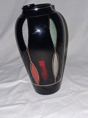 Vintage Mid Century Art Glass βάζο σαν καινούργιο, ruby black, χειροποίητο χρυσό decor