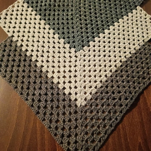Handmade knitted table runner new with gray and beige shades