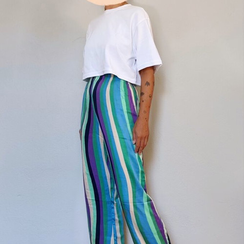 Innocent satin wide-leg pants like new, colorful stripes, size S