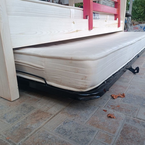 Triple bunk bed for children and teens, pine wood, white and neutral colors