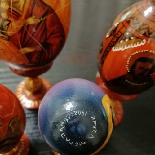 Handmade painted eggs used, set of 7 with Orthodox images