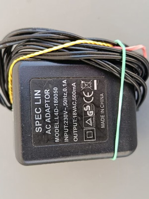 Spec Lin AC adapter L4D 180050 18VAC 0.5A power supply
