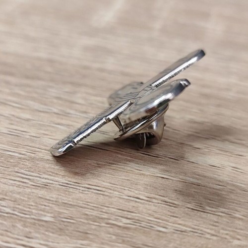 Feggrini metal pin brooch used, coffee portafilter and tamper
