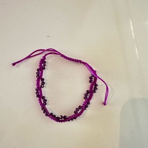 Macrame handmade woven bracelet with amethyst beads like new, purple