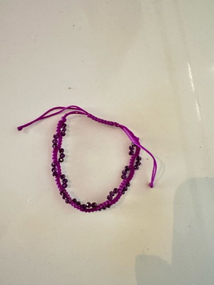 Macrame handmade woven bracelet with amethyst beads like new, purple