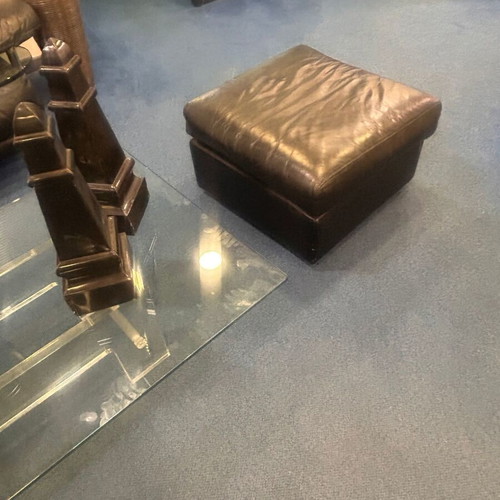 Leather living room set used, sofa, armchair and pouf