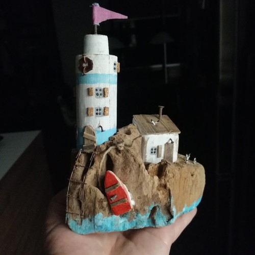 Shabby chic lighthouse decoration with house new