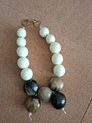 Handmade Statement Necklace with Large Beads in Soft Green and Earth Tones