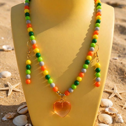 Handmade colorful beaded summer necklace and earrings set new