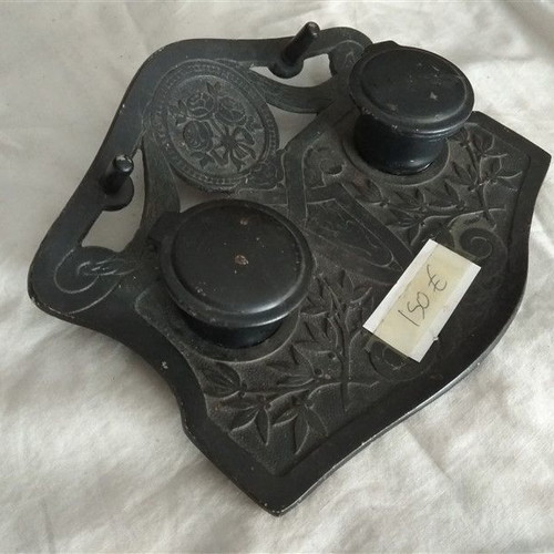 Antique inkwell used, old carved collectible piece