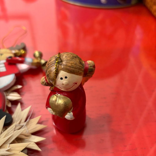 Box with Christmas decorations like new