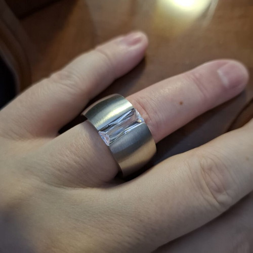 Ring size 10 stainless steel with clear zirconia, like new