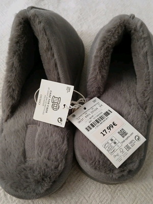 Oysho fur slippers new gray suede size 36-37