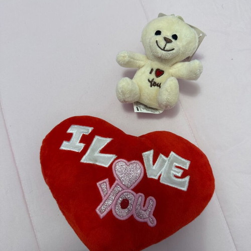 Plush bear and heart set I love you new