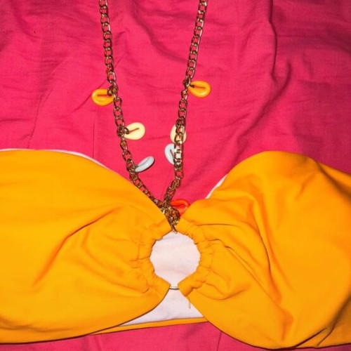 Strapless bikini set like new, orange with chain detail