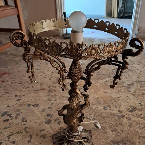 Vintage decorative table lamps pair with angel figurine