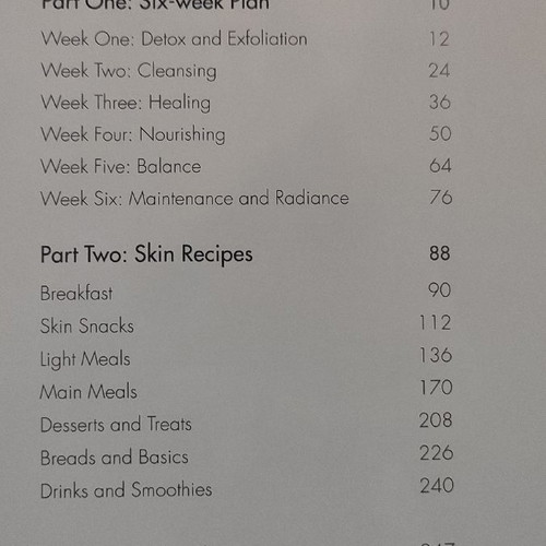 Skin book used by Liz Earle with skin care plan and recipes