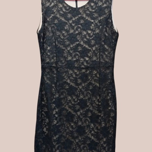 Black lace midi dress used, size XL, nude lining, knee-length