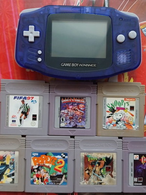 Game Boy Advance clear purple σαν καινούργιο με 7 παιχνίδια