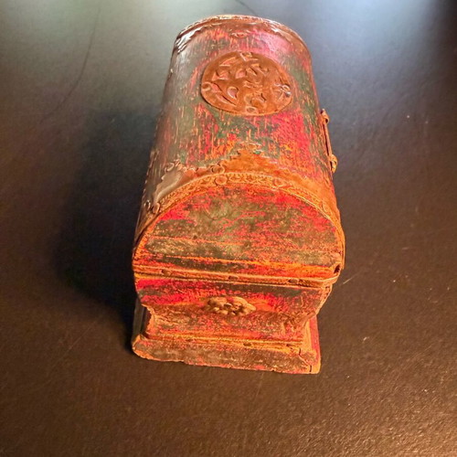 Vintage handmade jewelry box used with brass details