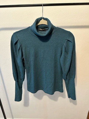 Rib turtleneck used, blue petrol, balloon sleeve, one size
