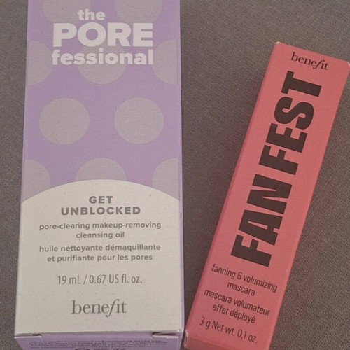 Benefit Cosmetics mini size cleansing oil and Fan Fest mascara new